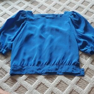 Claiborne Royal Blue Square-Neck Puff Sleeve Top